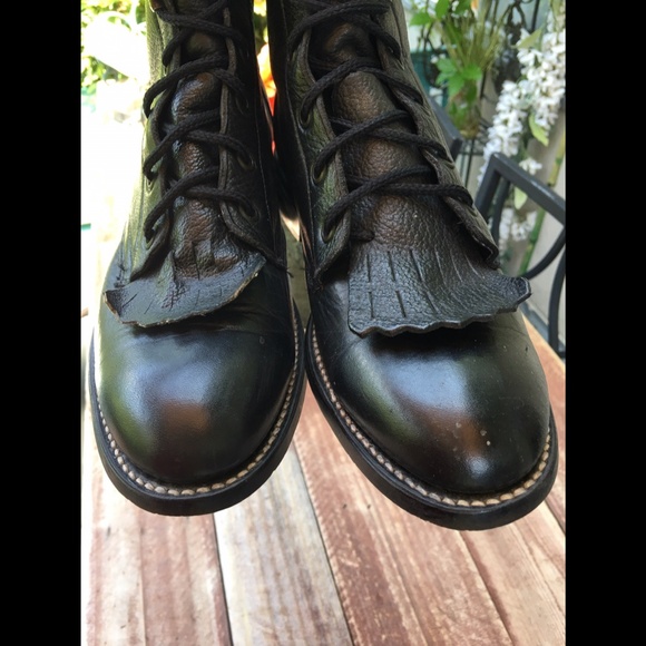 Vintage 100% Genuine Leather Lace up Boot Justin Women’s Black - Picture 8 of 15